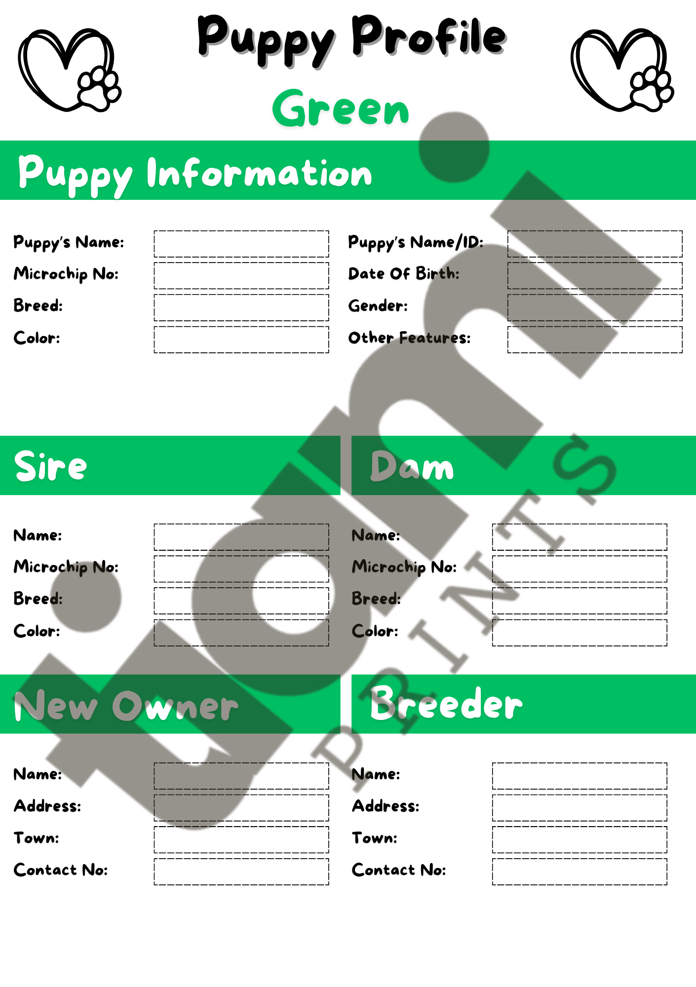 Puppy Whelping Log bundle for breeders. 8 puppy colours, 24 printable pages. Weight Log, Medical Record, Pup Information. A5