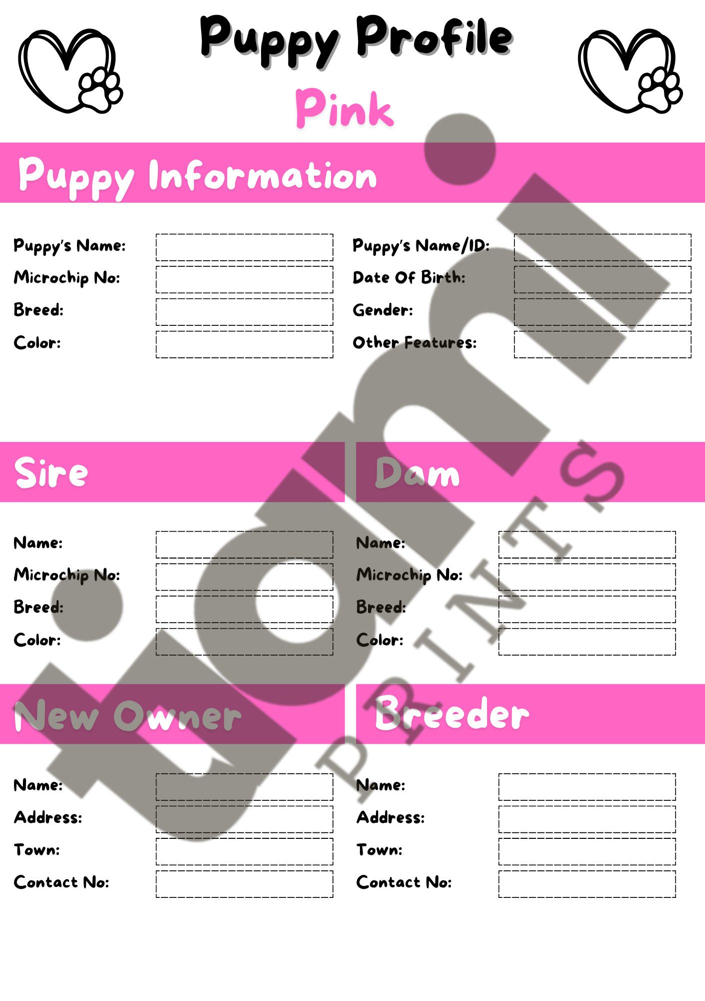 Puppy Whelping Log bundle for breeders. 8 puppy colours, 24 printable pages. Weight Log, Medical Record, Pup Information. A5