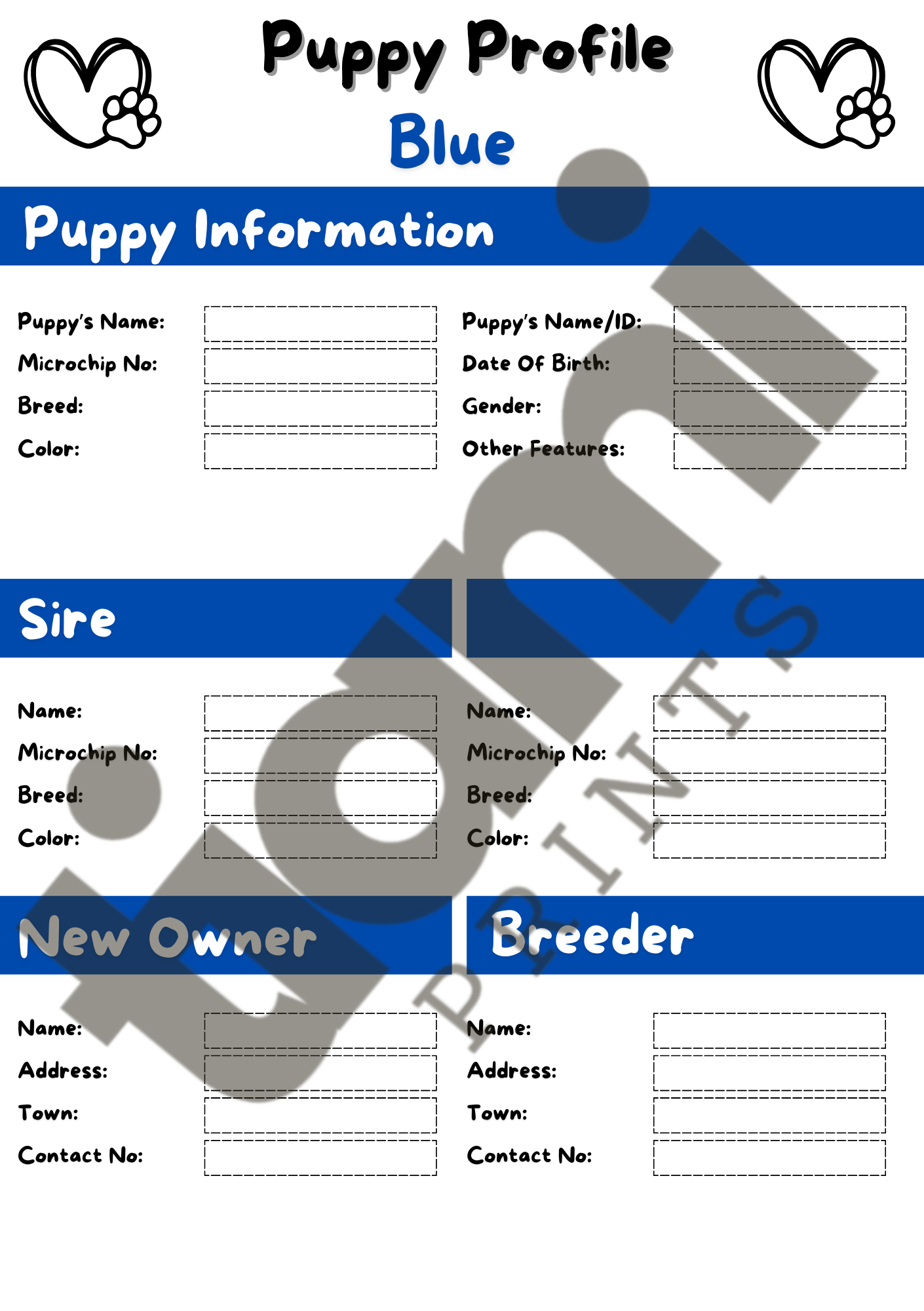 Puppy Whelping Log bundle for breeders. 8 puppy colours, 24 printable pages. Weight Log, Medical Record, Pup Information. A5